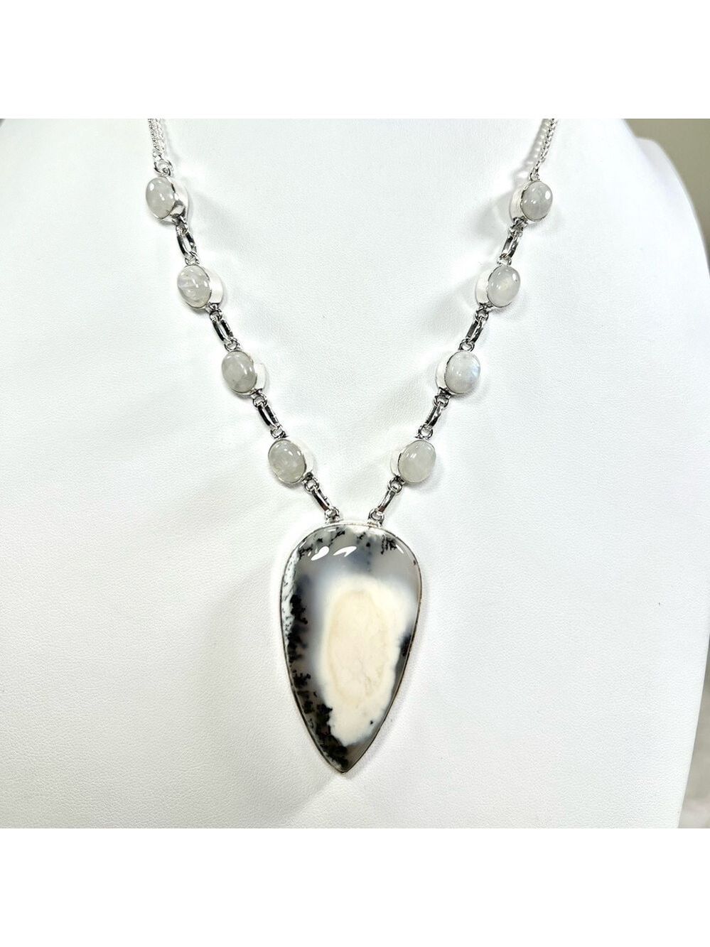 Dendrite Opal Moonstone 925 Gemstone Necklace